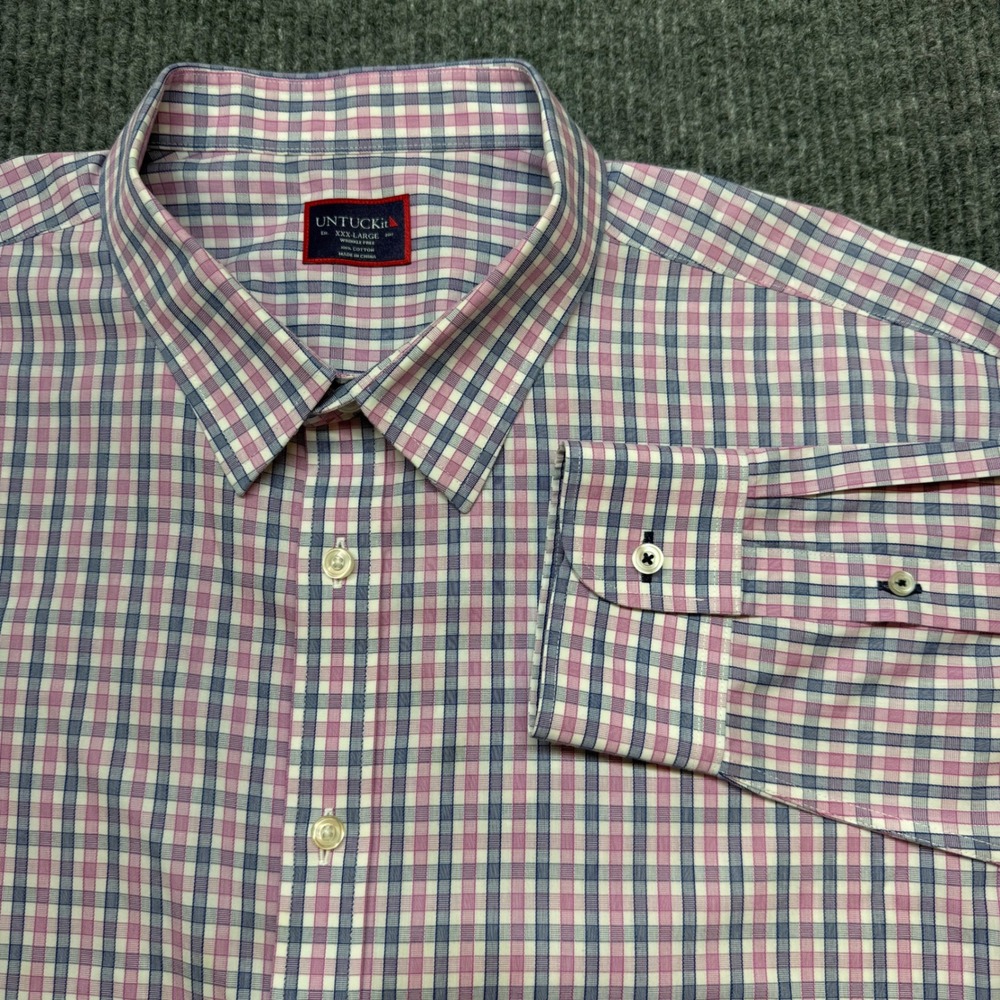UNTUCKit‎ Dolcetto WF Mens XXXL Pink Blue Plaid Wrinkle Free Button Down Shirt
